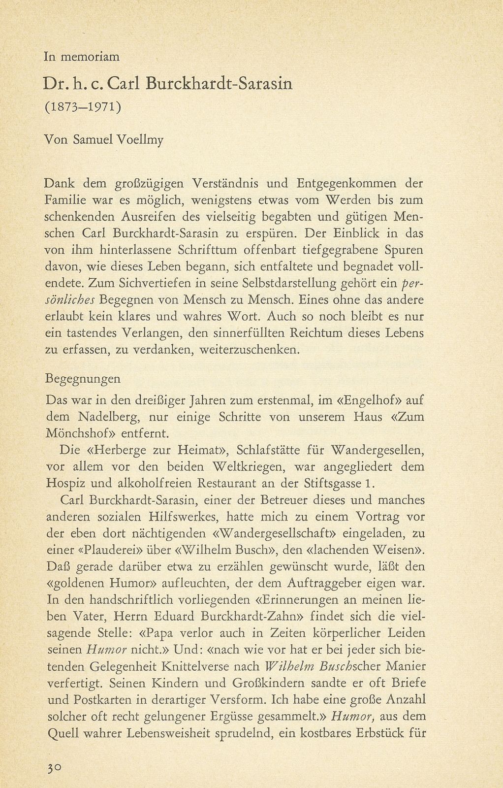 In memoriam Dr. h.c. Carl Burckhardt-Sarasin (1873-1971) – Seite 1