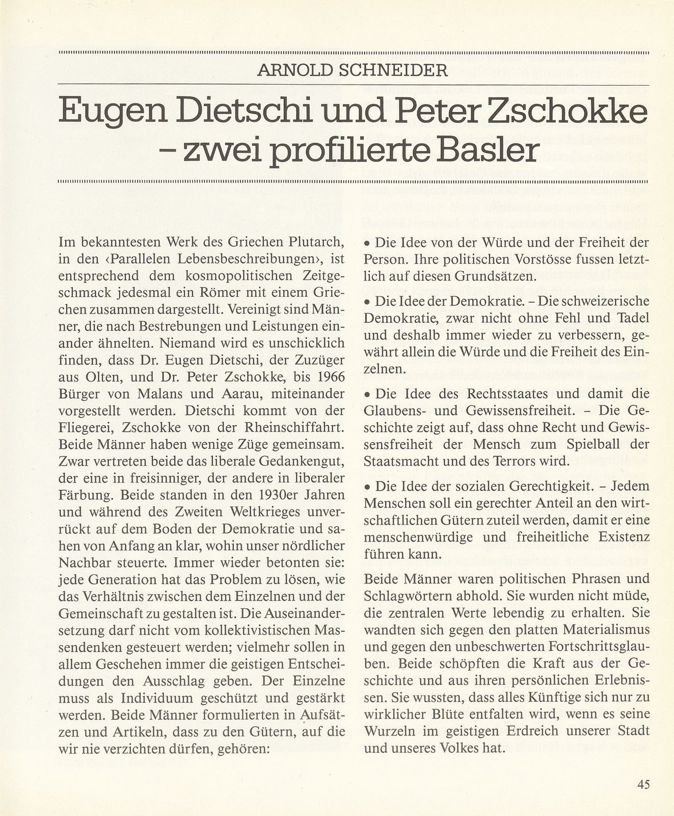 Eugen Dietschi und Peter Zschokke – zwei profilierte Basler – Seite 1