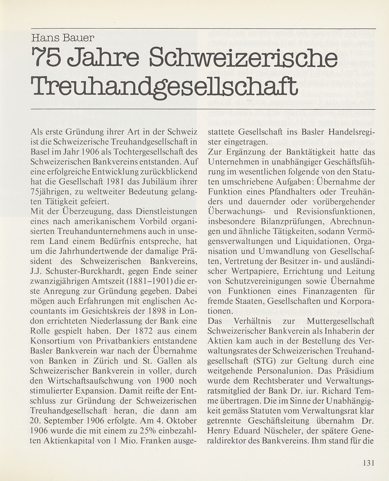 75 Jahre Schweizerische Treuhandgesellschaft – Seite 1