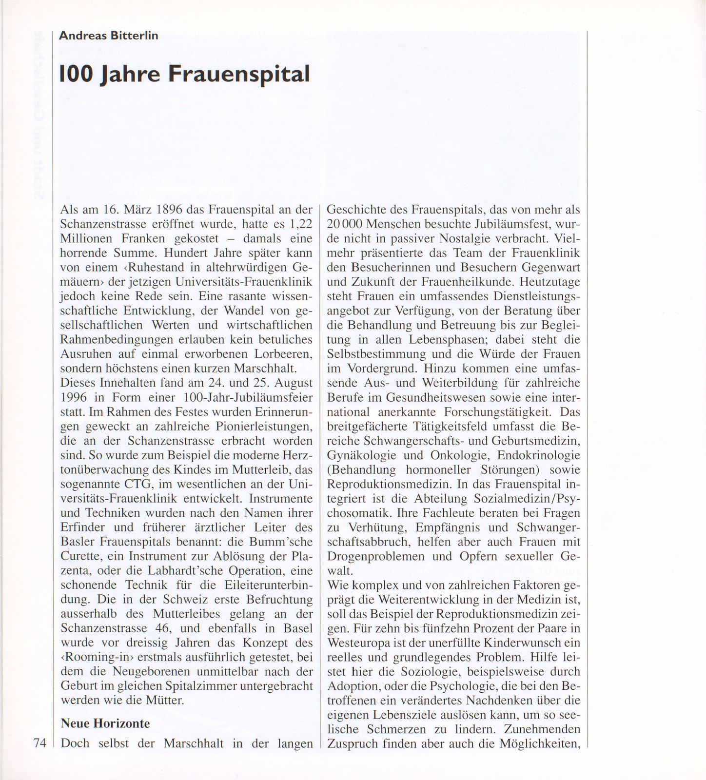 100 Jahre Frauenspital – Seite 1