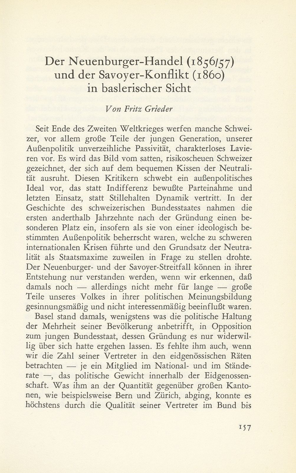 Der Neuenburger Handel (1856/57) und der Savoyerkonflikt (1860) in baslerischer Sicht – Seite 1