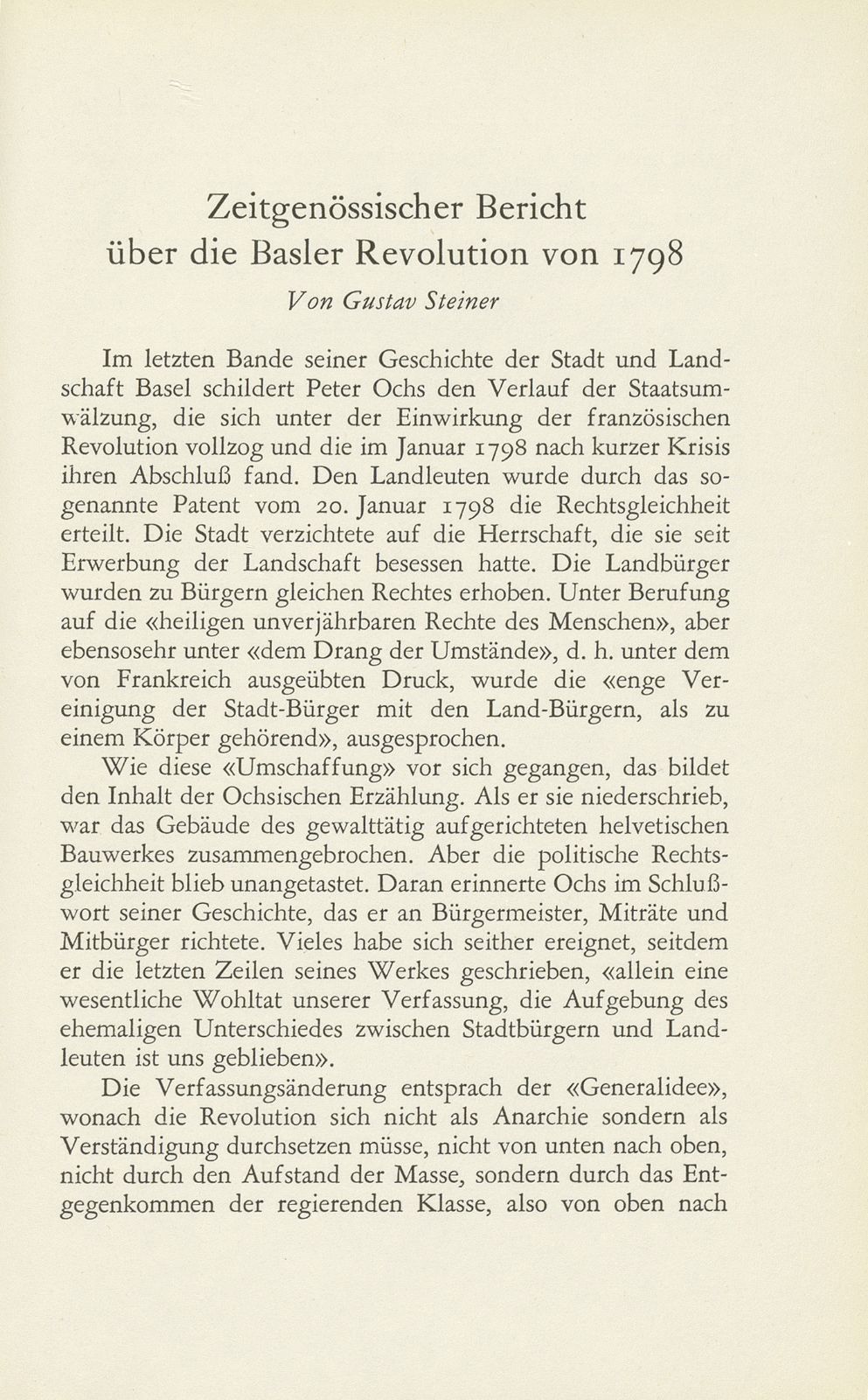 Zeitgenössischer Bericht über die Basler Revolution von 1798 [Wilhelm Hoch] – Seite 1