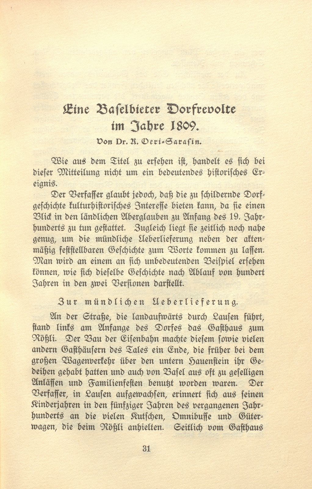 Eine Baselbieter Dorfrevolte im Jahre 1809 – Seite 1