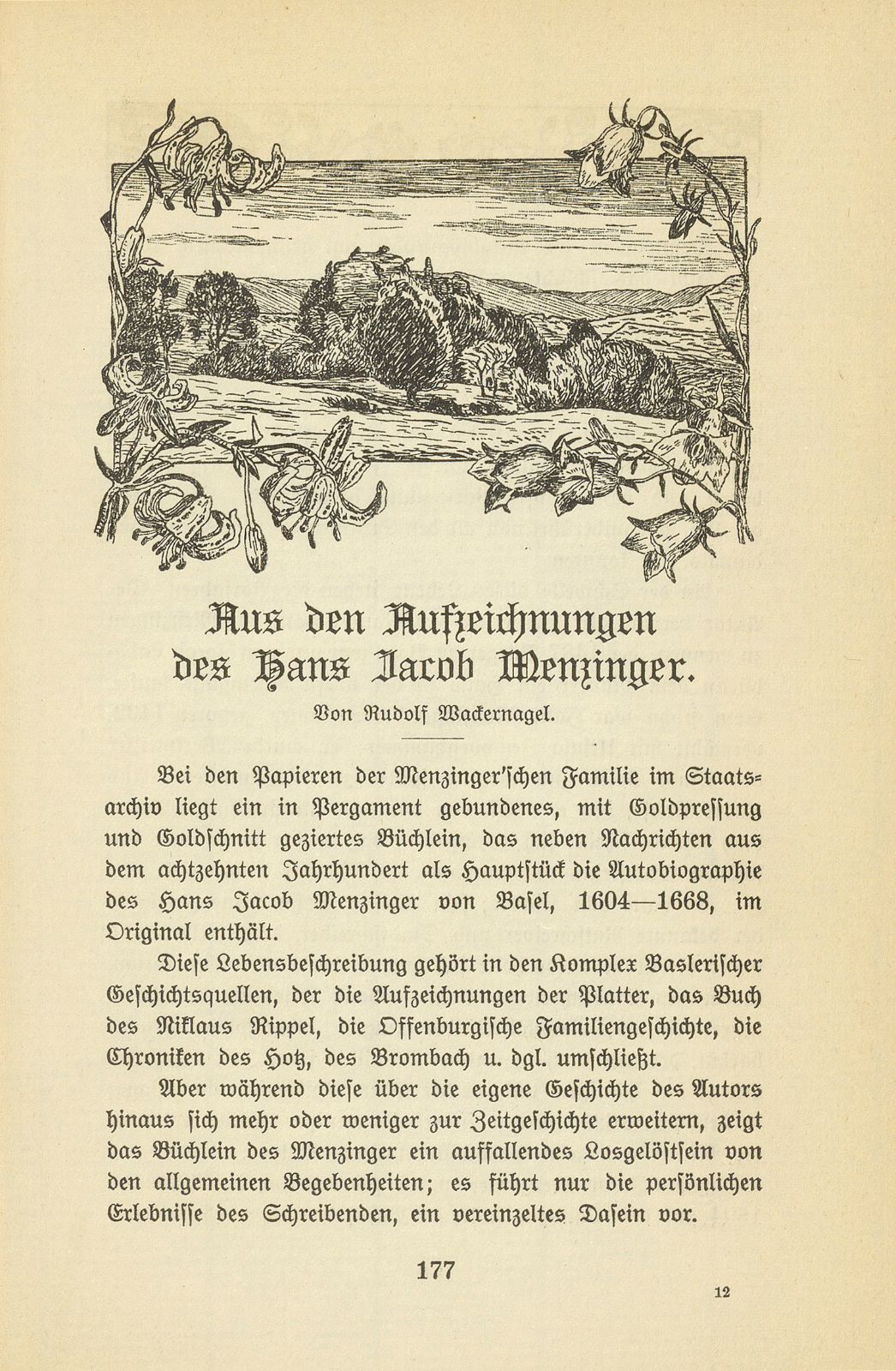 Aus den Aufzeichnungen des Hans Jakob Menzinger – Seite 1