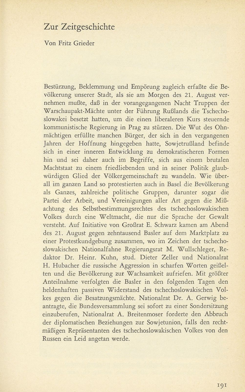 Zur Zeitgeschichte [Besetzung der Tschechoslowakei 21. August 1968] – Seite 1