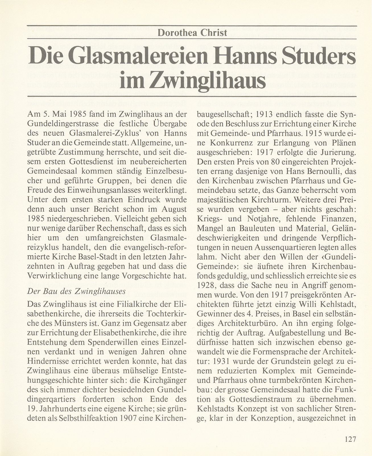 Die Glasmalereien Hanns Studers im Zwinglihaus – Seite 1