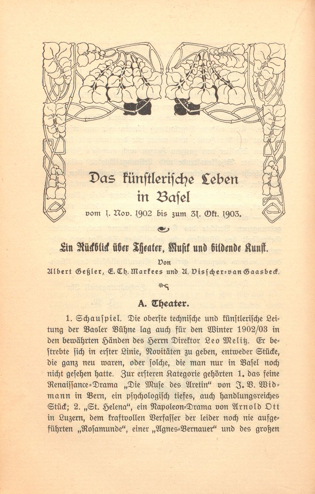 Das künstlerische Leben in Basel vom 1. November 1902 bis 31. Oktober 1903 – Seite 1