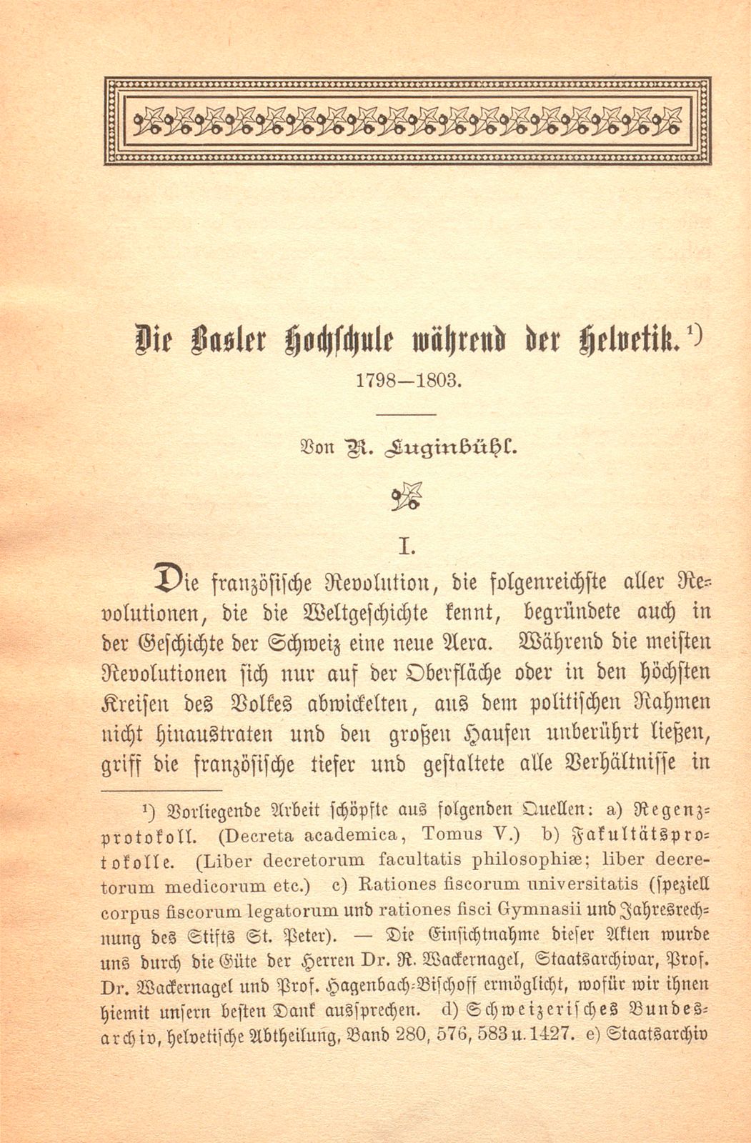 Die Basler Hochschule während der Helvetik 1798-1803 – Seite 1