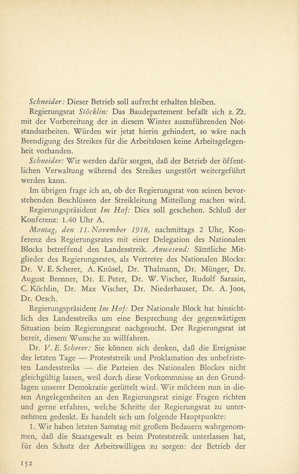 Aus den Protokollen des Basler Regierungsrates zum Landesstreik 1918 – Seite 11