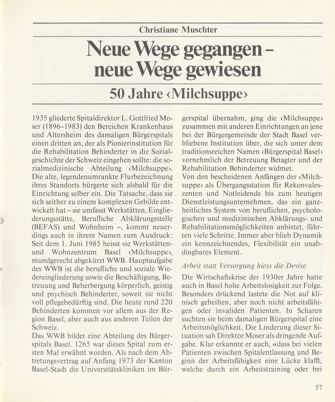 50 Jahre ‹Milchsuppe› – Seite 1