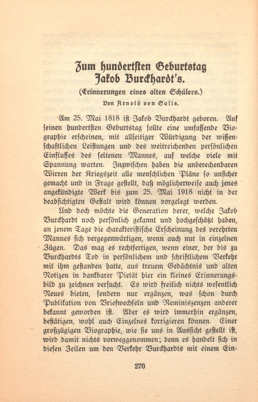 Zum hundertsten Geburtstag Jakob Burckhardts – Seite 1