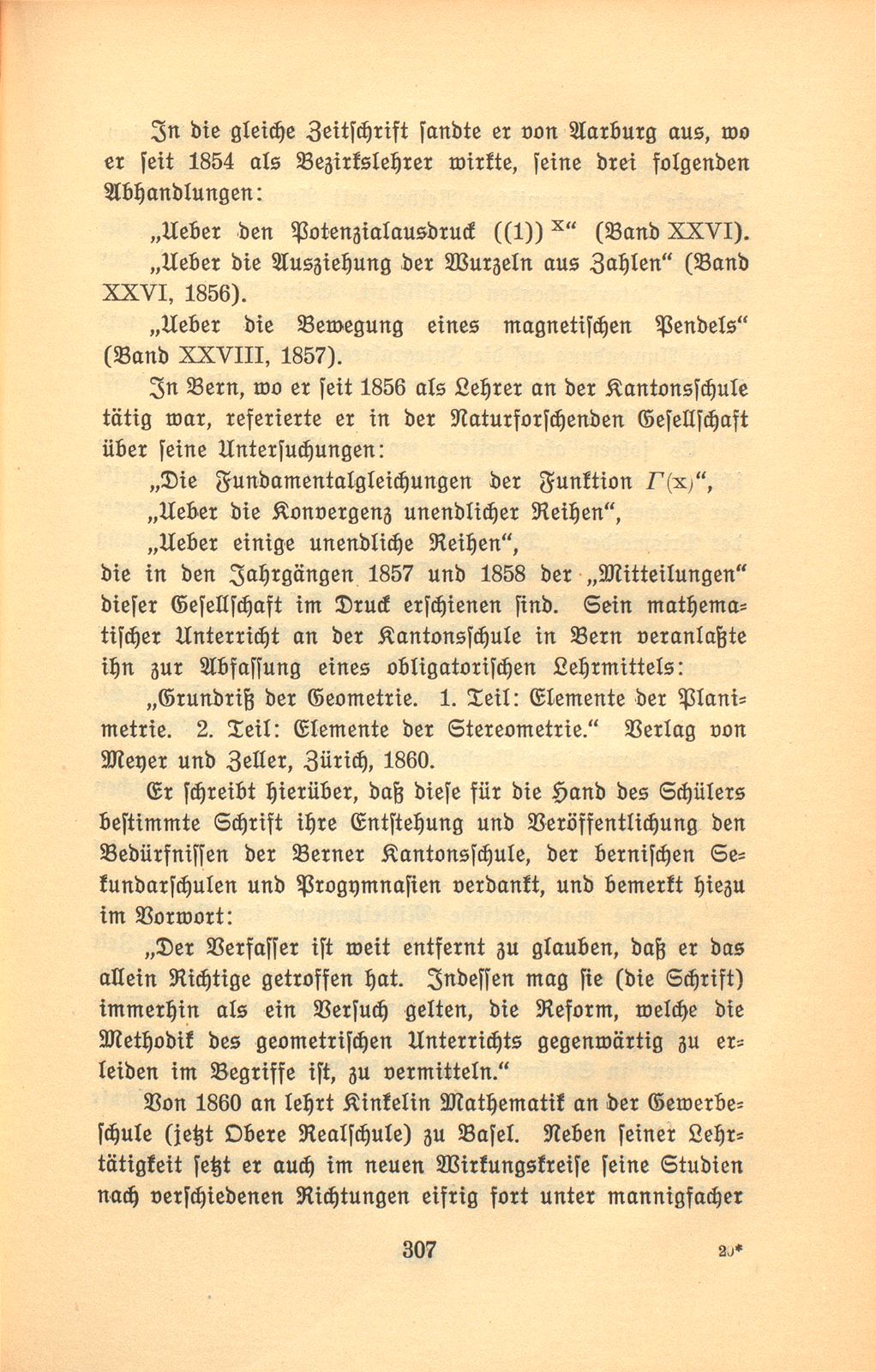 Prof. Dr. Hermann Kinkelin. 11. November 1832 bis 2. Januar 1913 – Seite 6