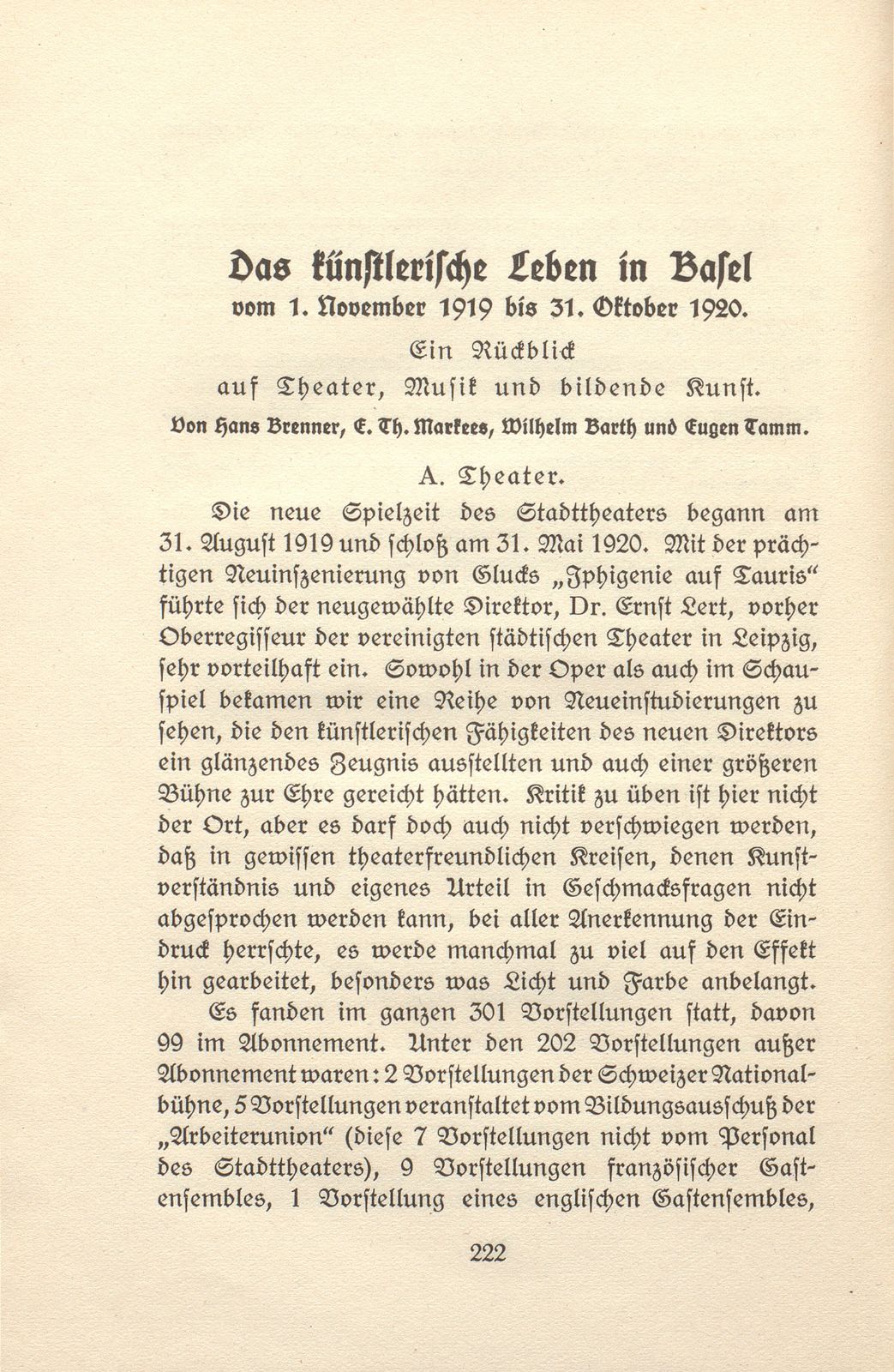 Das künstlerische Leben in Basel vom 1. November 1919 bis 31. Oktober 1920 – Seite 1