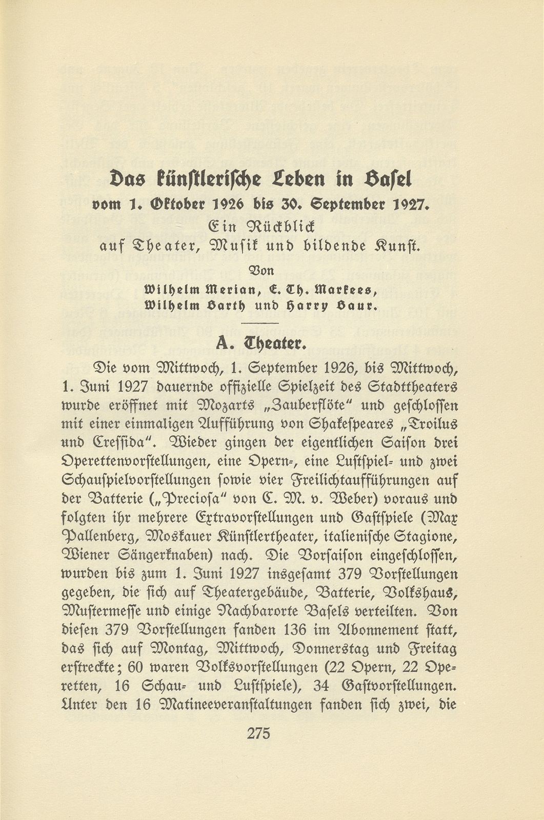 Das künstlerische Leben in Basel vom 1. Oktober 1926 bis 30. September 1927 – Seite 1