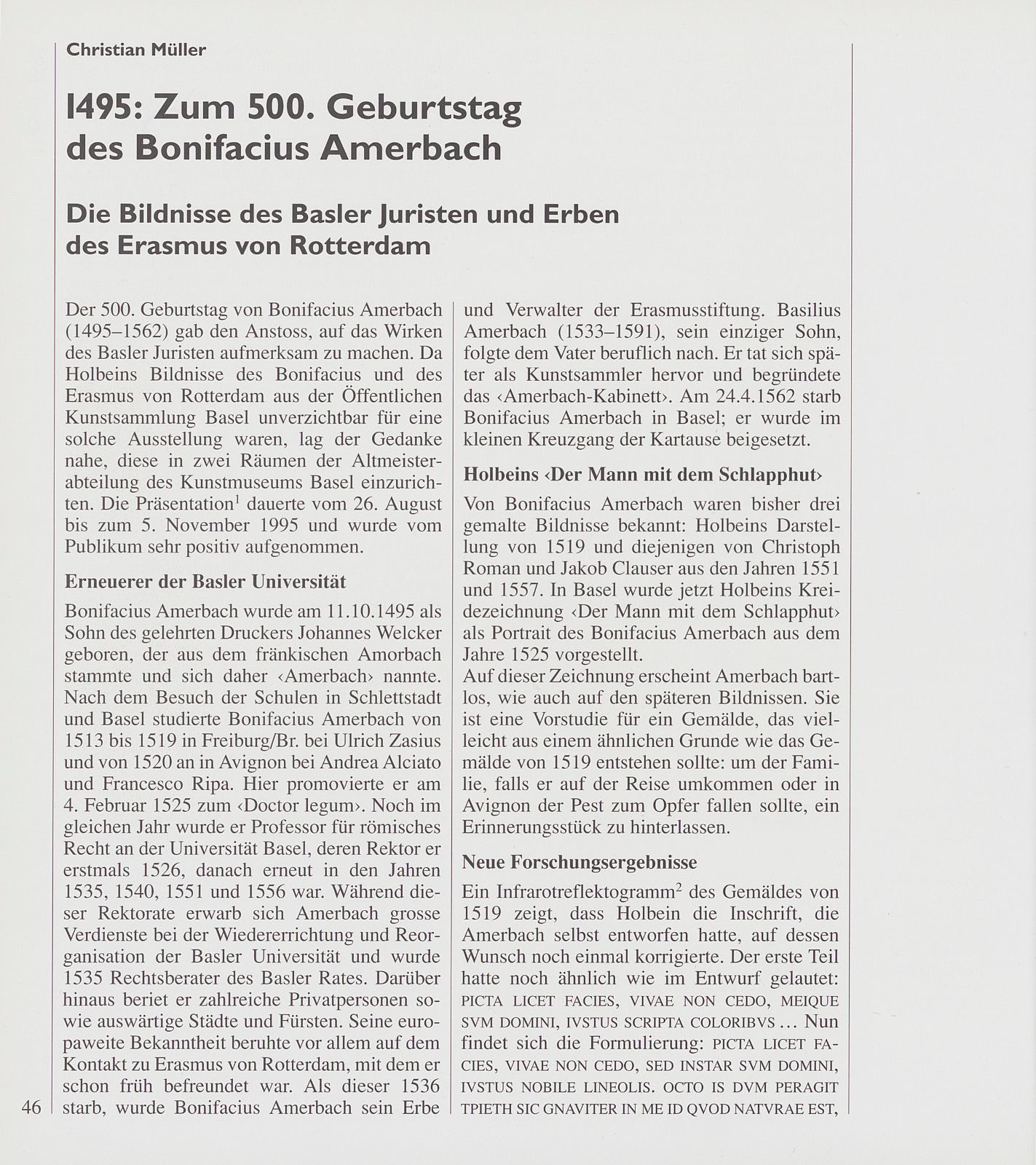 1495: Zum 500. Geburtstag des Bonifacius Amerbach – Seite 1