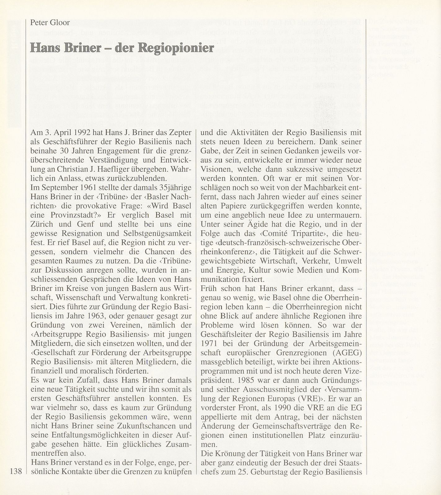 Hans Briner – Der Regiopionier – Seite 1