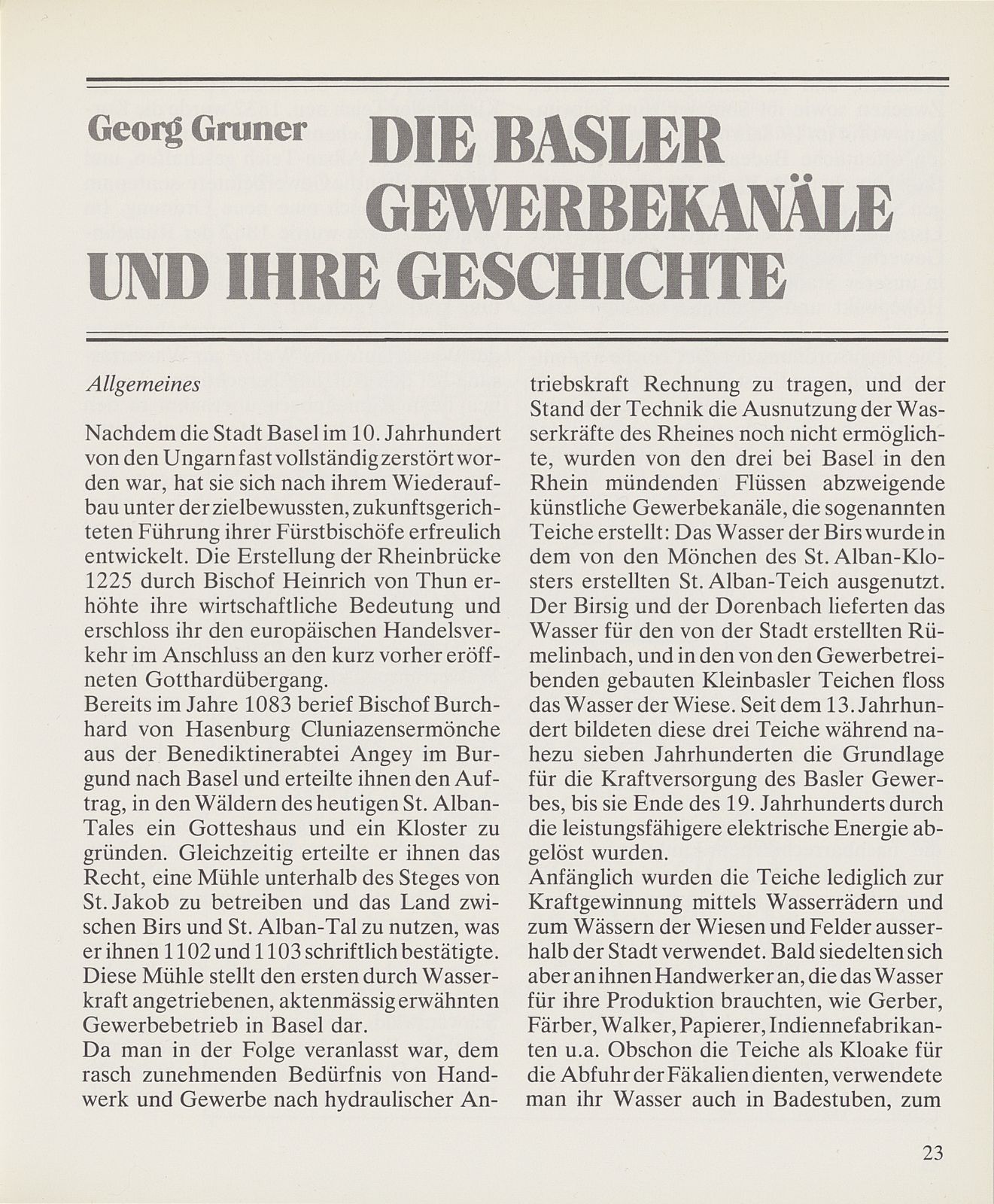 Die Basler Gewerbekanäle und ihre Geschichte – Seite 1