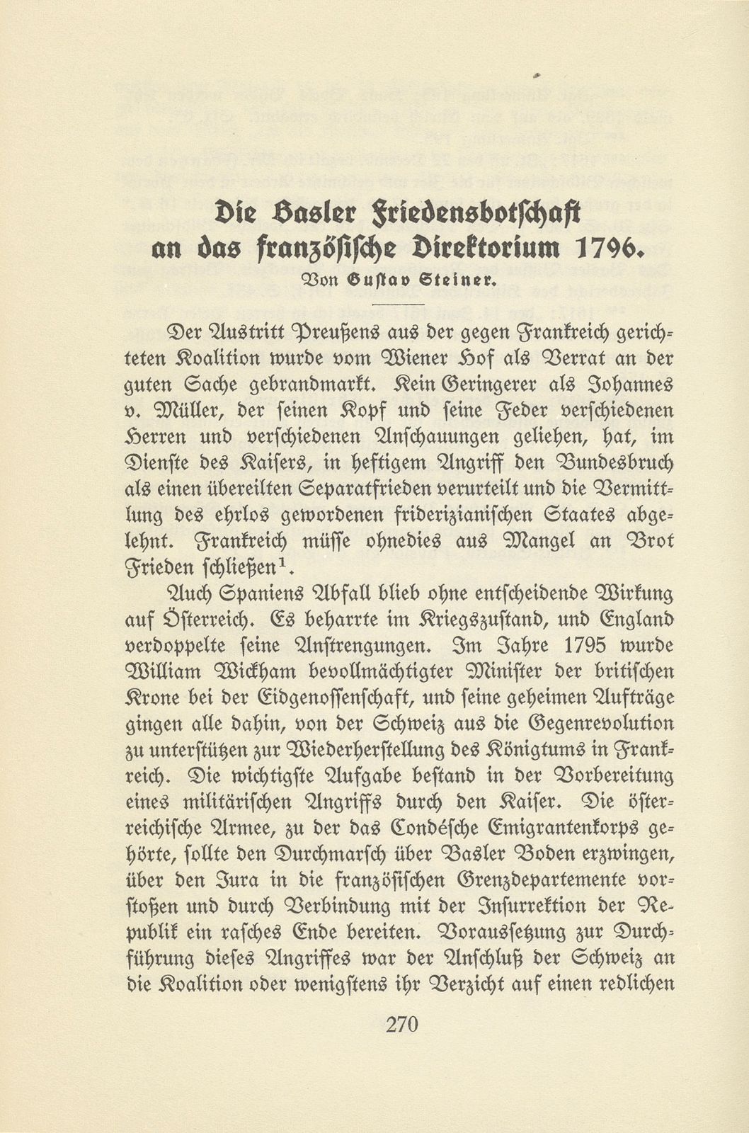 Die Basler Friedensbotschaft an das französische Direktorium 1796 – Seite 1