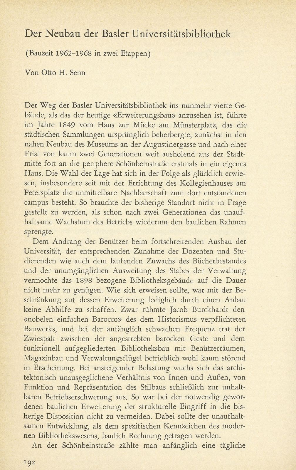 Der Neubau der Basler Universitätsbibliothek (Bauzeit 1962-1968 in zwei Etappen) – Seite 1