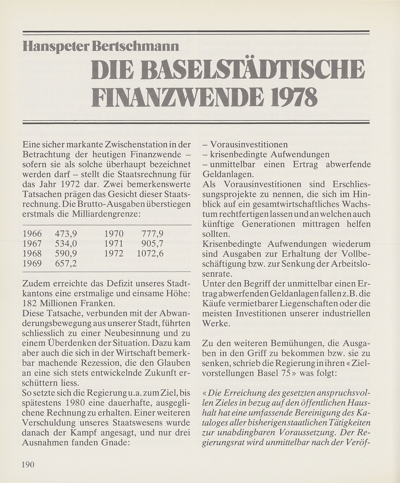 Die baselstädtische Finanzwende 1978 – Seite 1