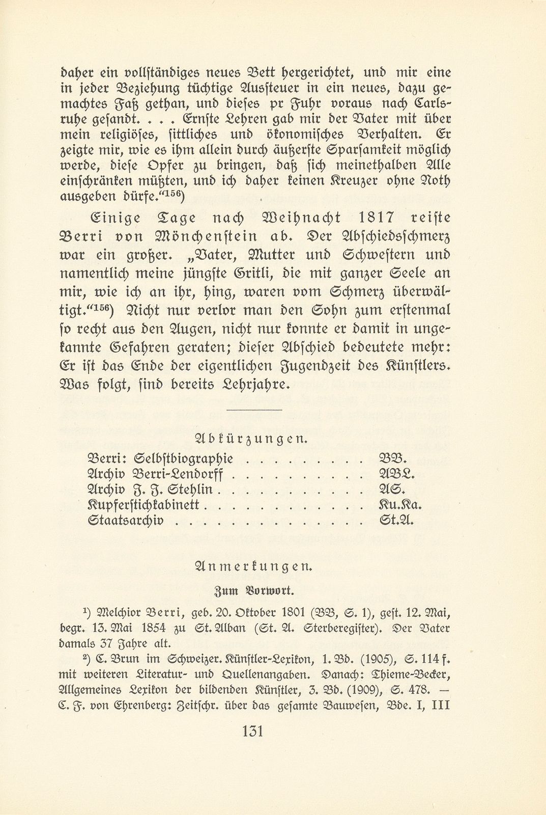 Melchior Berri. (Ein Beitrag zur Kultur des Spätklassizismus in Basel.) – Seite 73