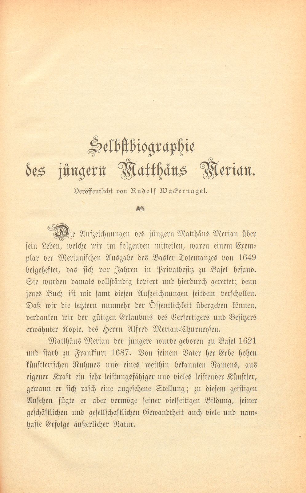 Selbstbiographie des jüngeren Matthäus Merian – Seite 1