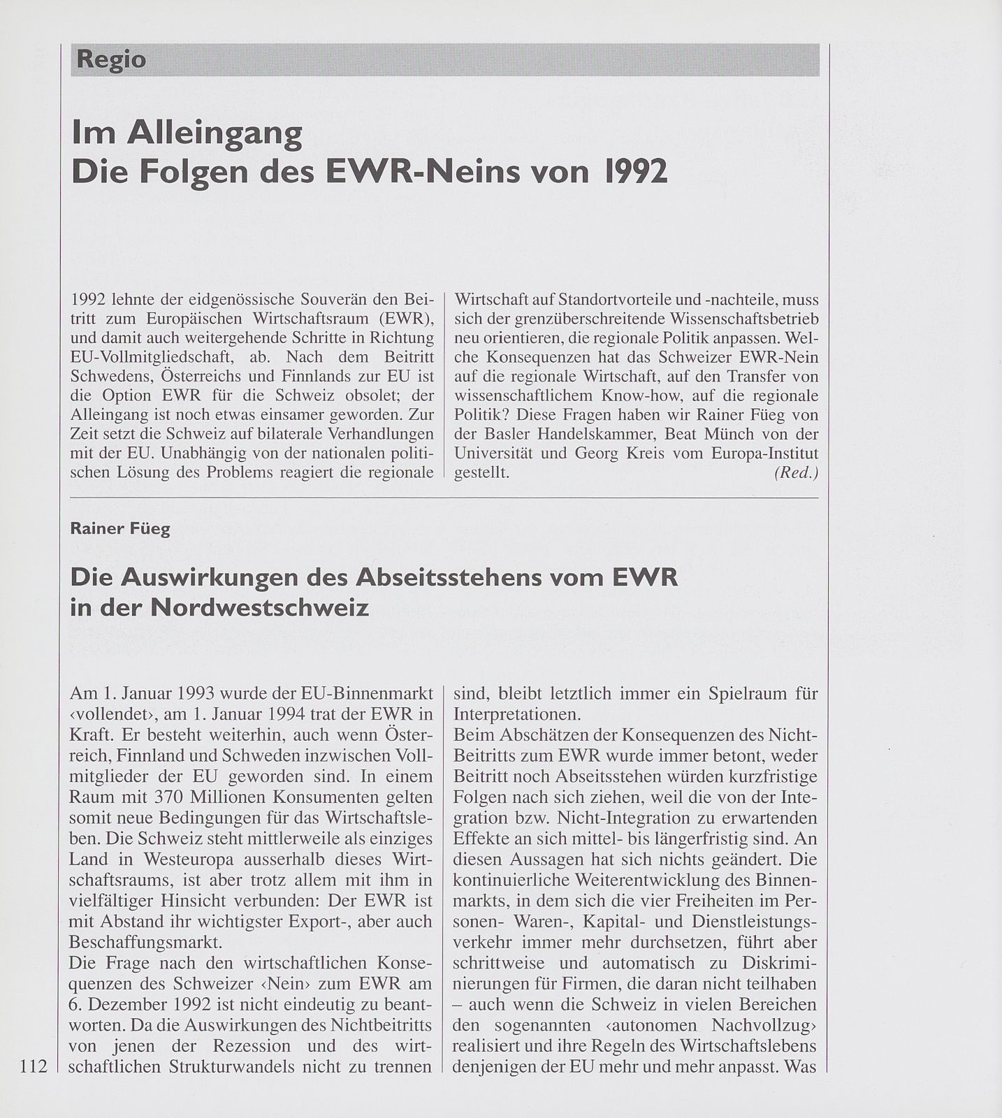 Im Alleingang. Die Folgen des EWR-Neins von 1992 – Seite 1