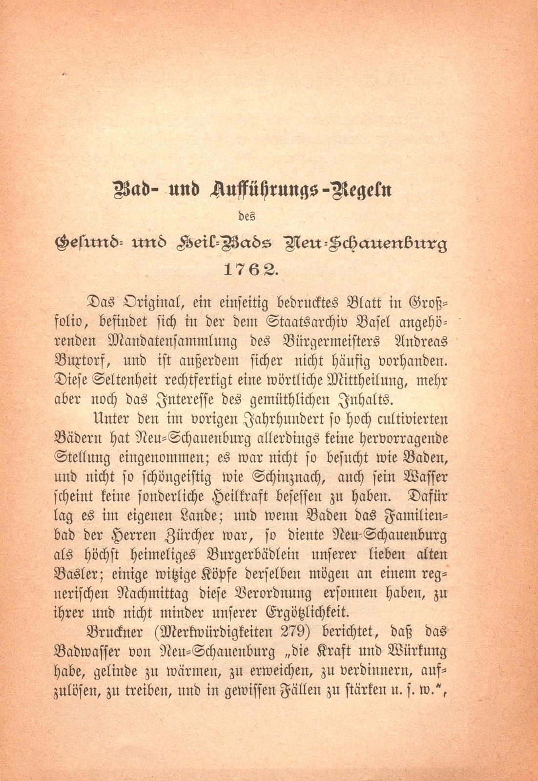 Miscellen: Bad- und Aufführungs-Regeln des Gesund- und Heil-Bads Neu-Schauenburg 1762 – Seite 1