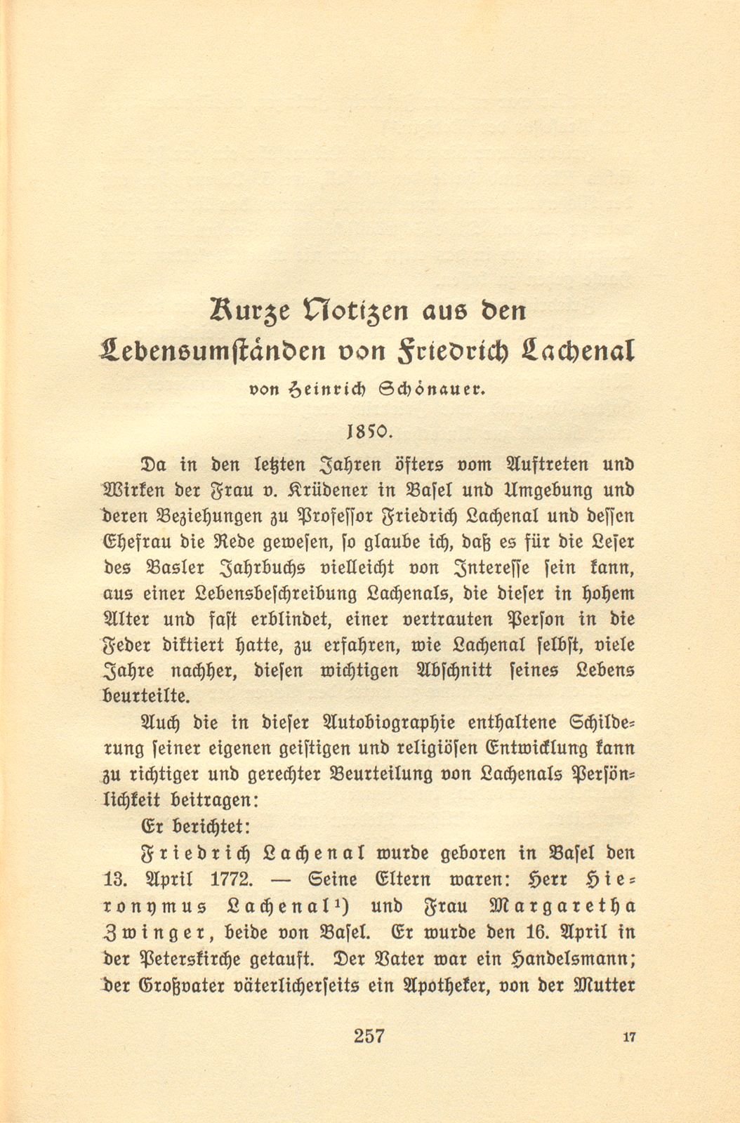 Kurze Notizen aus den Lebensumständen von Friedrich Lachenal – Seite 1