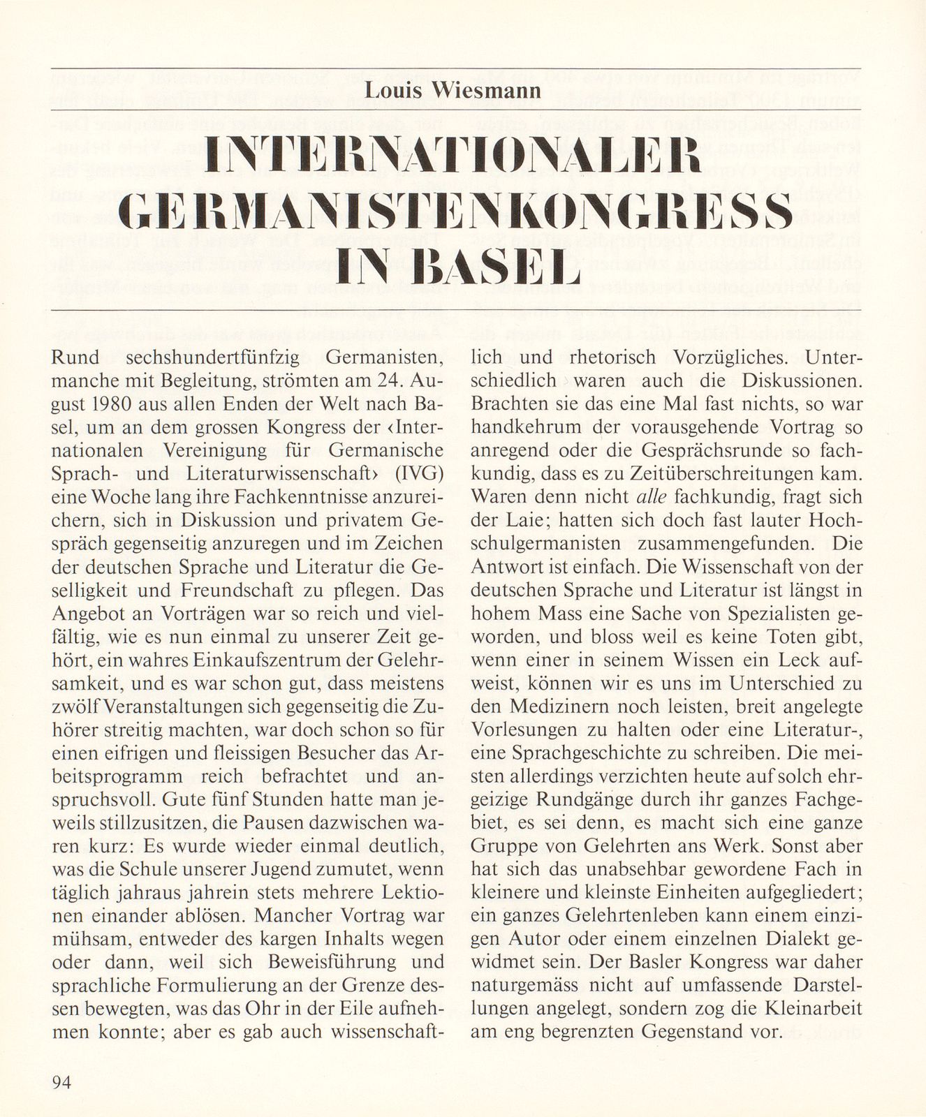 Internationaler Germanistenkongress in Basel – Seite 1