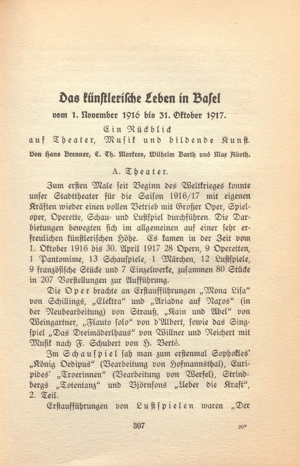 Das künstlerische Leben in Basel vom 1. November 1916 bis 31. Oktober 1917 – Seite 1