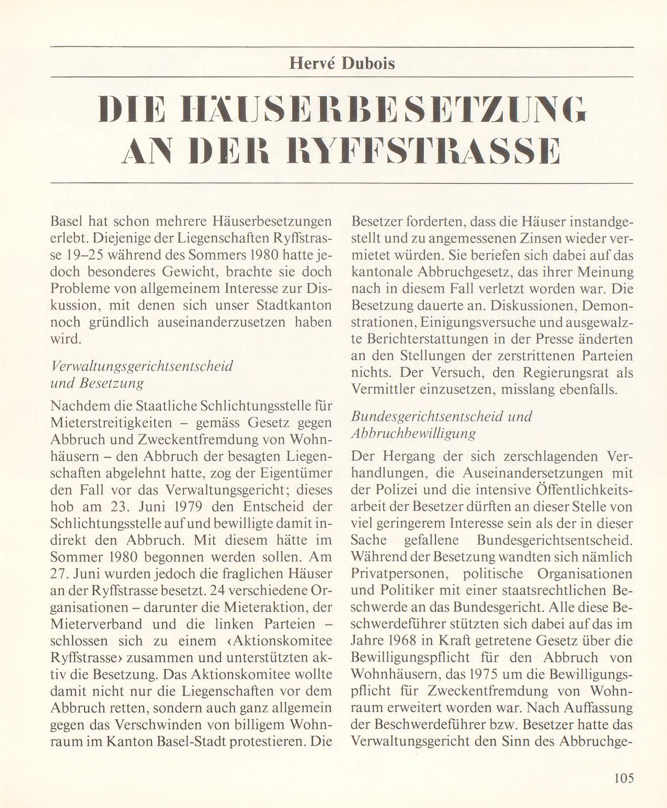 Die Häuserbesetzung an der Ryffstrasse – Seite 1