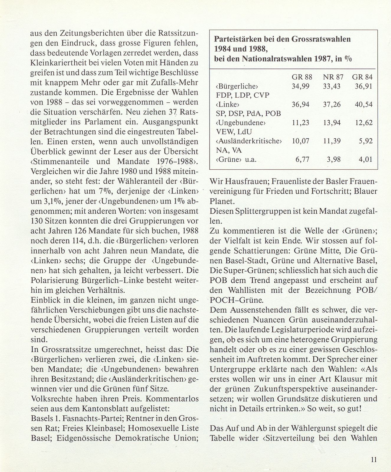 Blätterrauschen oder Sturmzeichen? Grossrats- und Regierungsratswahlen 1988 – Seite 3