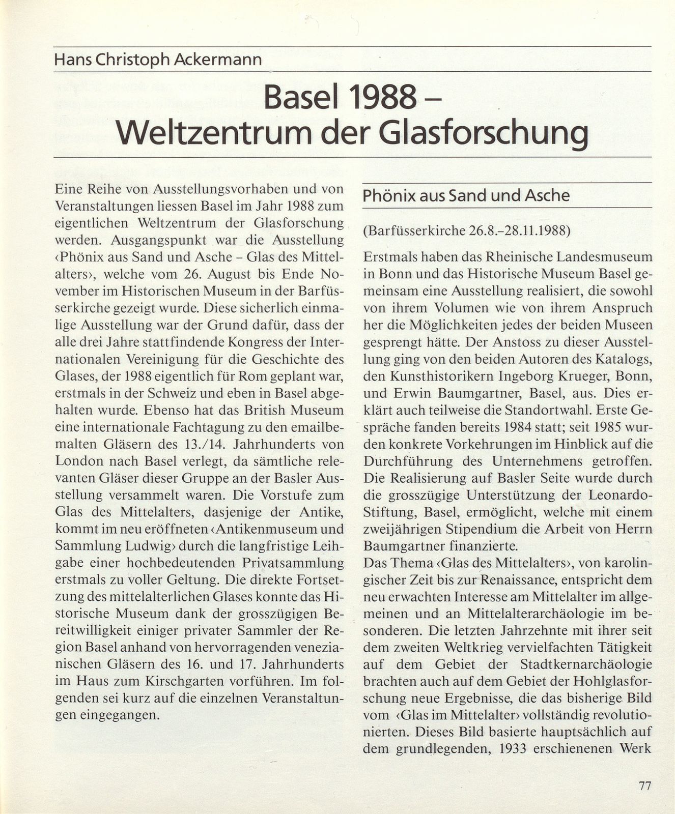 Basel 1988 – Weltzentrum der Glasforschung – Seite 1