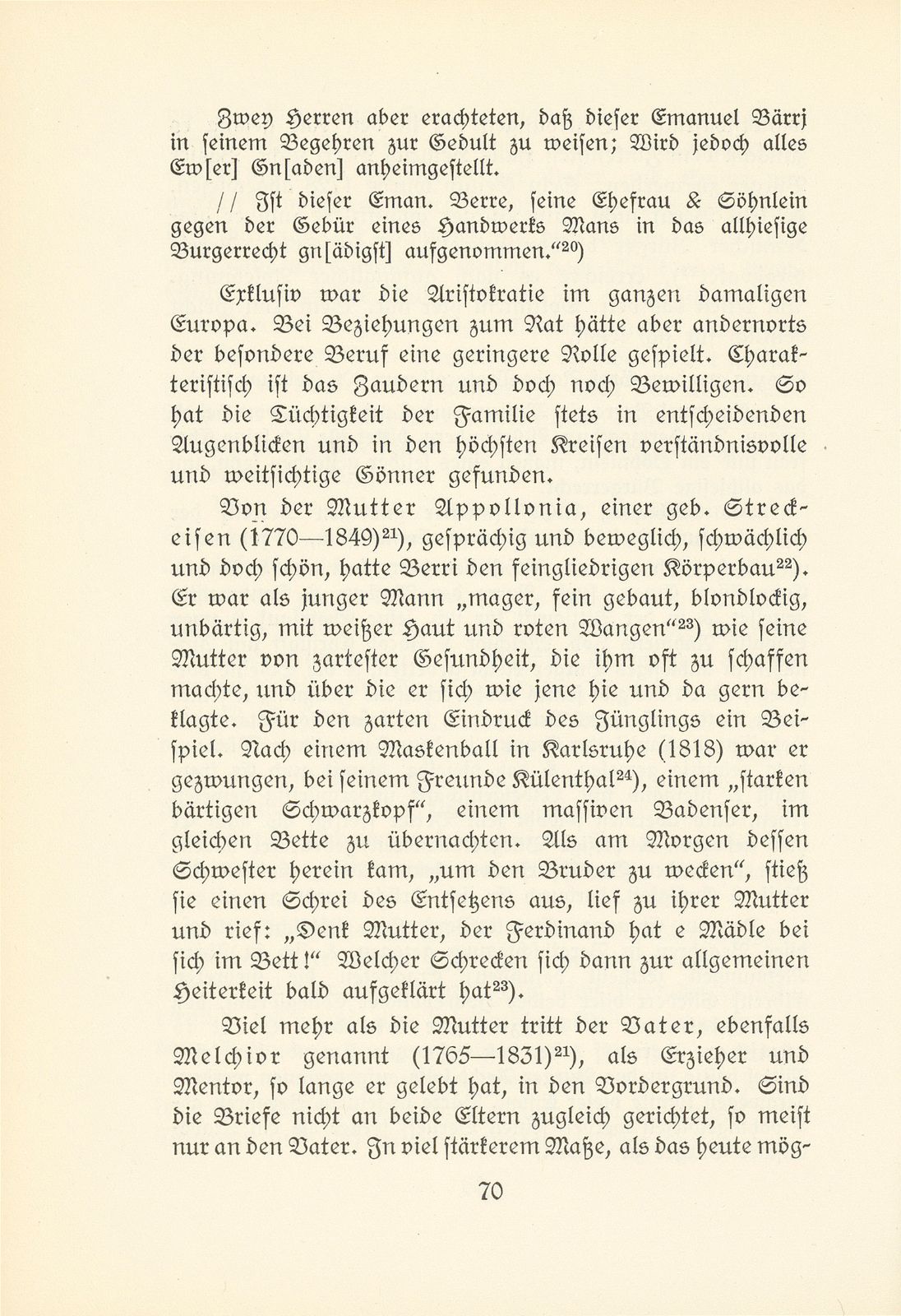 Melchior Berri. (Ein Beitrag zur Kultur des Spätklassizismus in Basel.) – Seite 12