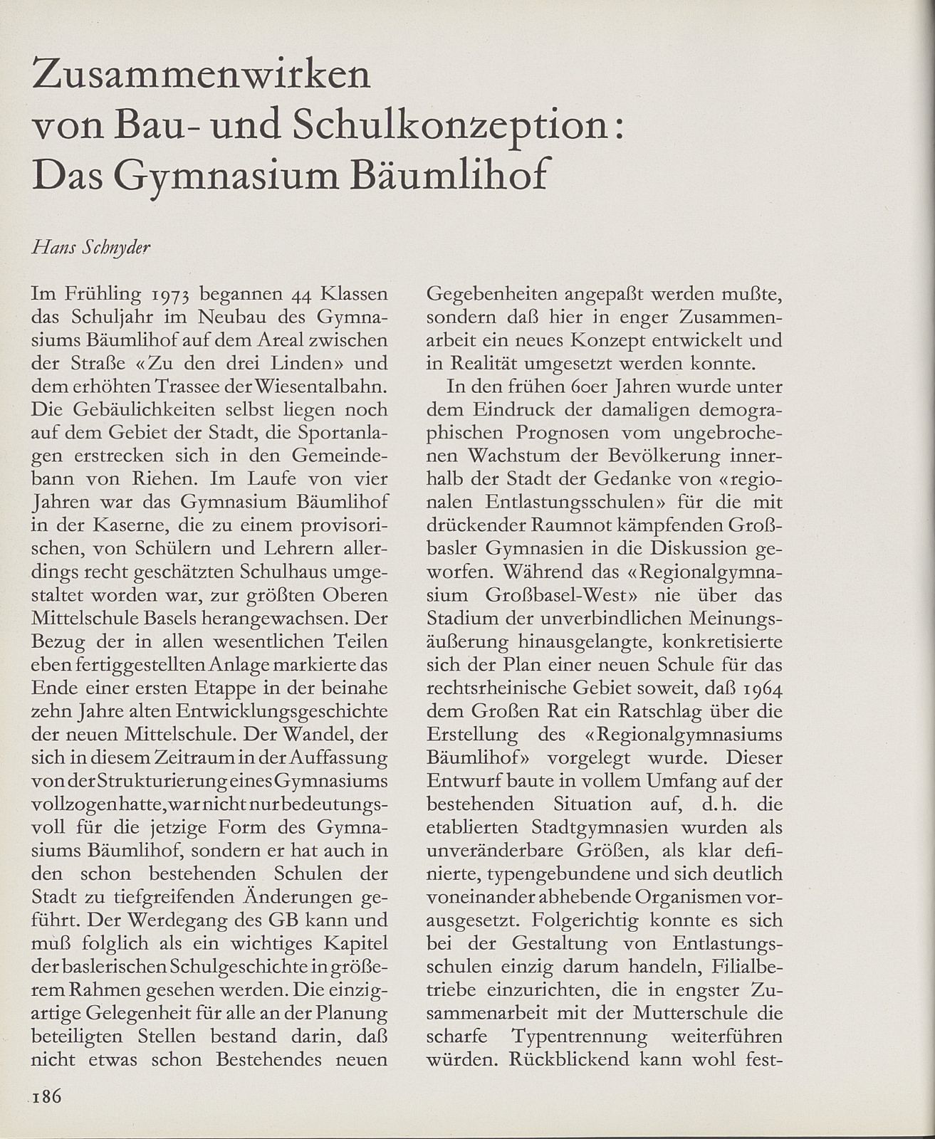 Zusammenwirken von Bau- und Schulkonzeption: das Gymnasium Bäumlihof – Seite 1