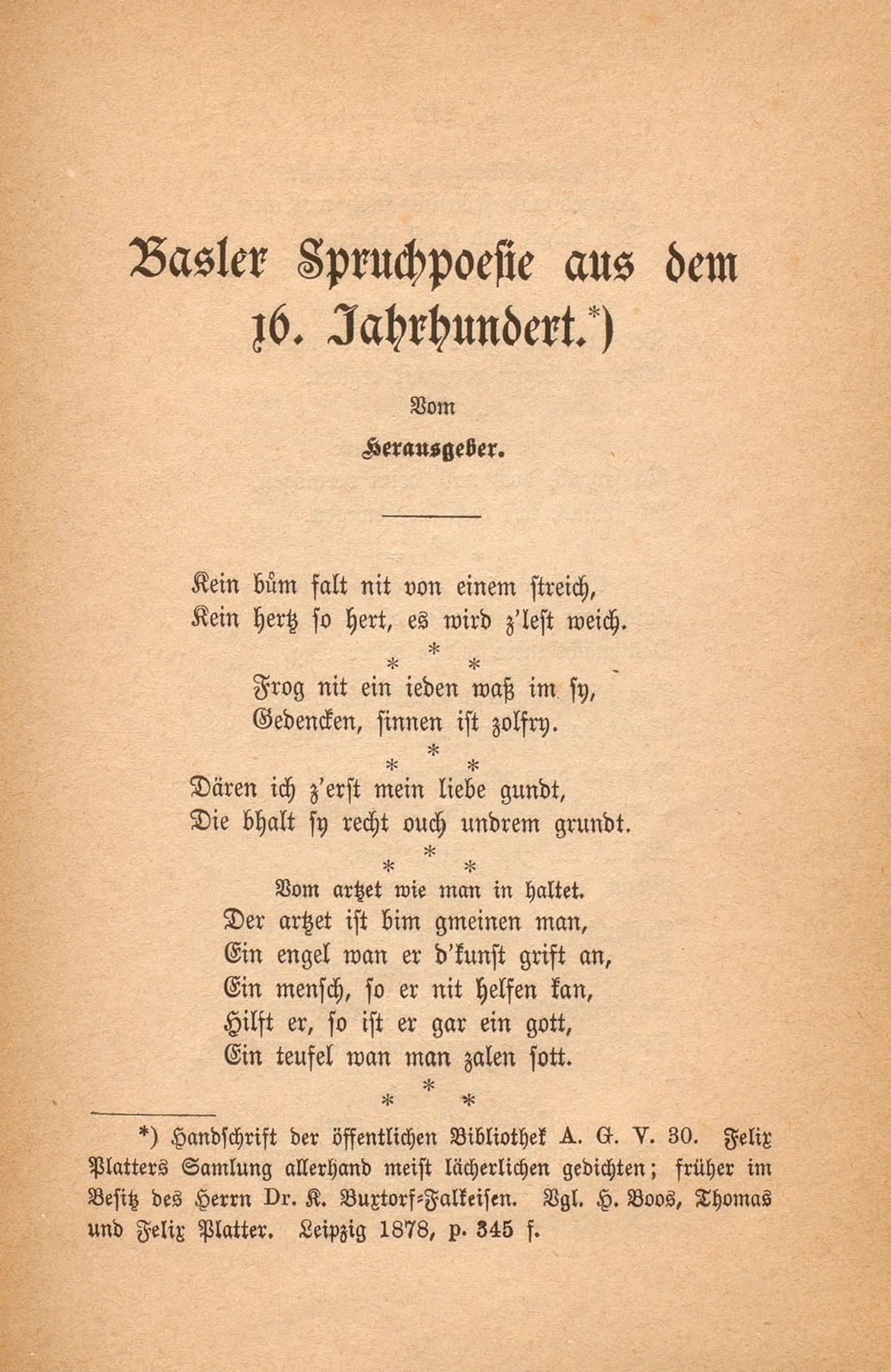 Basler Spruchpoesie aus dem XVI. Jahrhundert – Seite 1