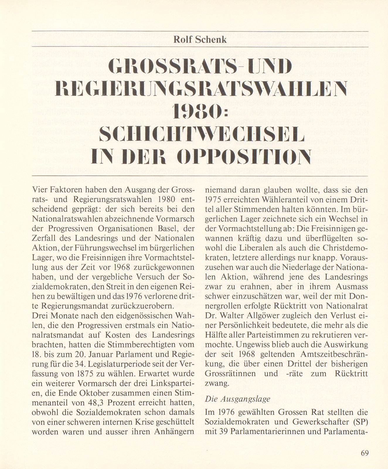 Grossrats- und Regierungsratswahlen 1980: Schichtwechsel in der Opposition – Seite 1