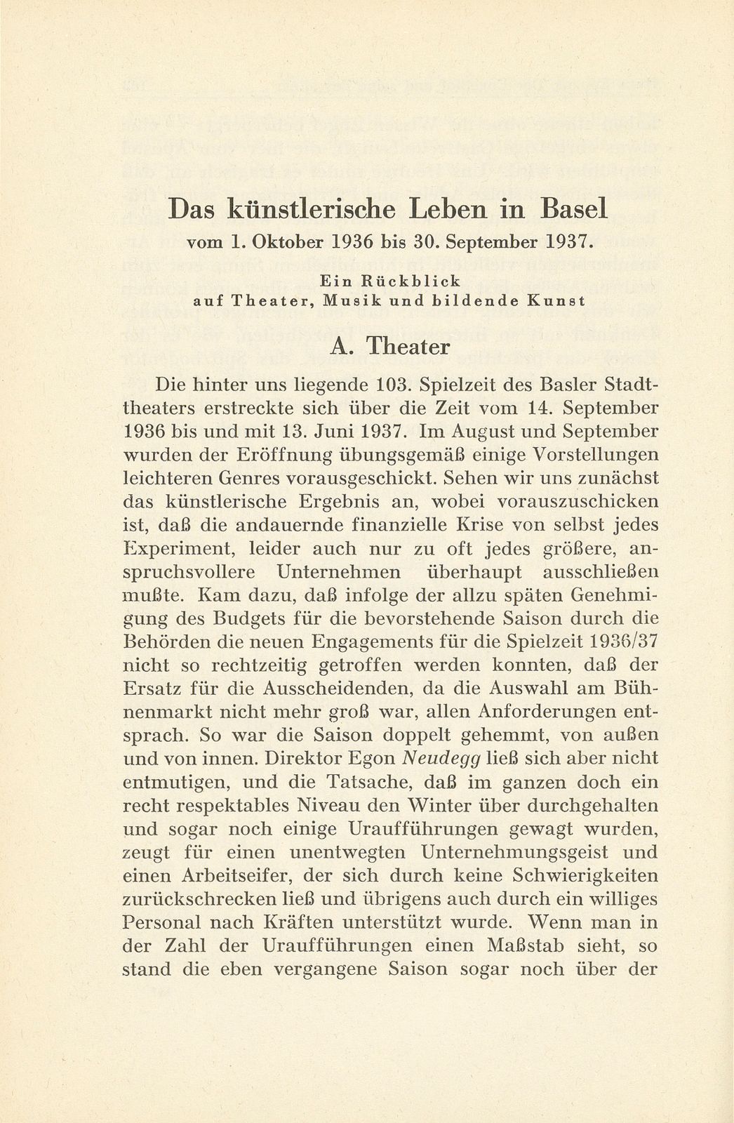 Das künstlerische Leben in Basel vom 1. Oktober 1936 bis 30. September 1937 – Seite 1