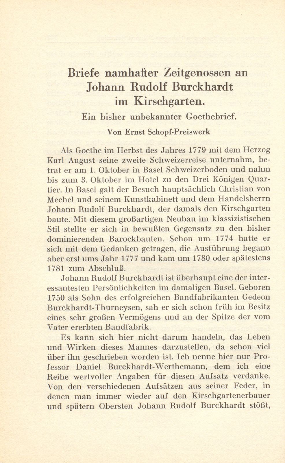 Briefe namhafter Zeitgenossen an Johann Rudolf Burckhardt im Kirschgarten – Seite 1