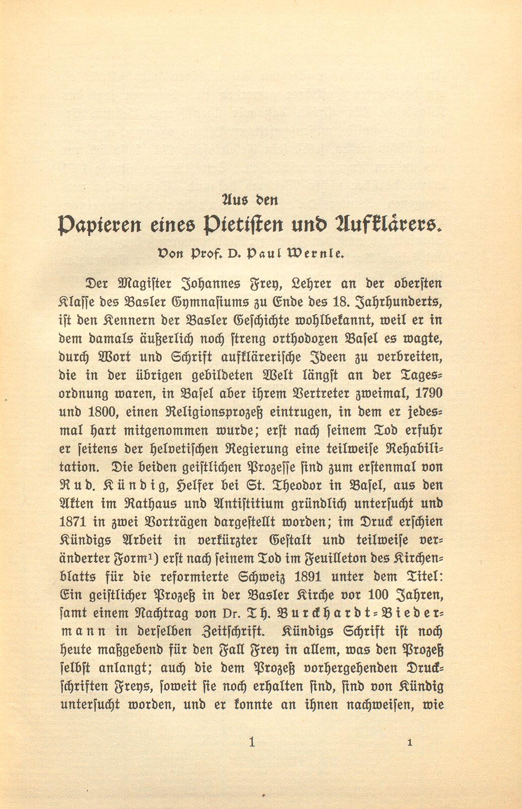 Aus den Papieren eines Pietisten und Aufklärers. [Joh. Frey] – Seite 1