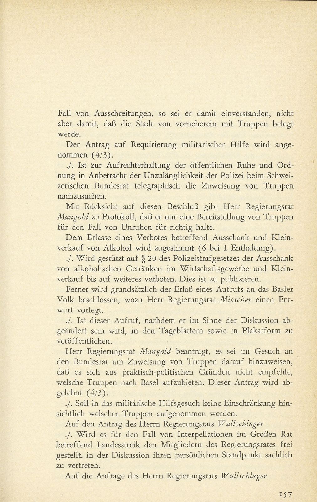 Aus den Protokollen des Basler Regierungsrates zum Landesstreik 1918 – Seite 16