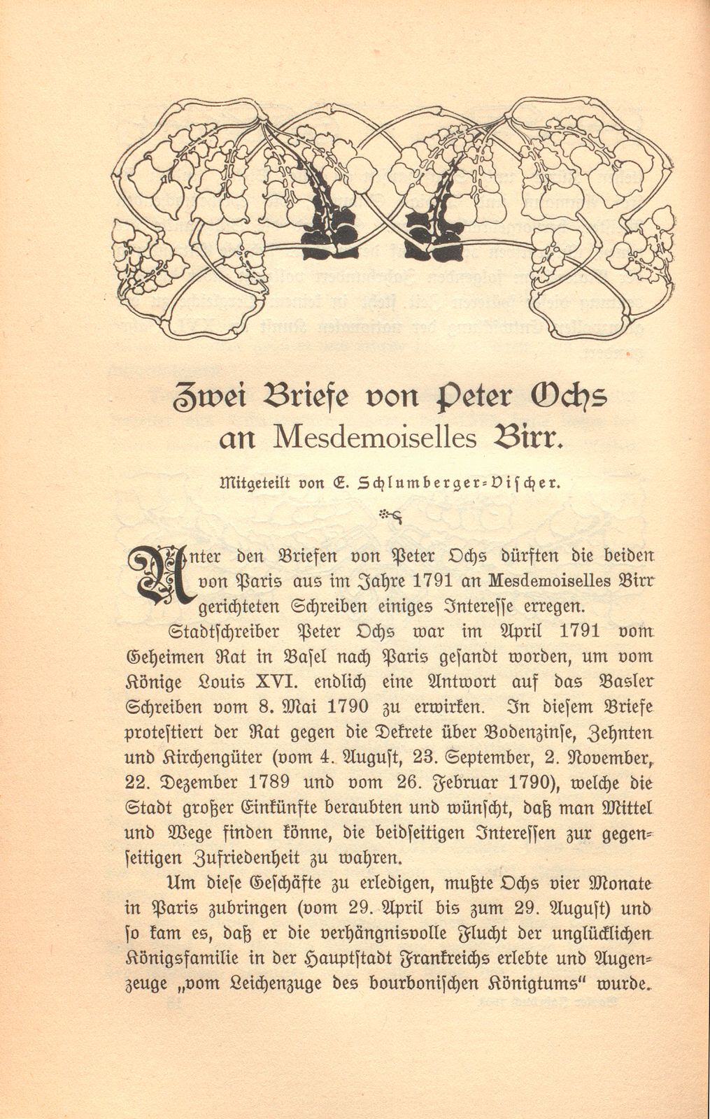 Zwei Briefe von Peter Ochs an Mesdemoiselles Birr – Seite 1