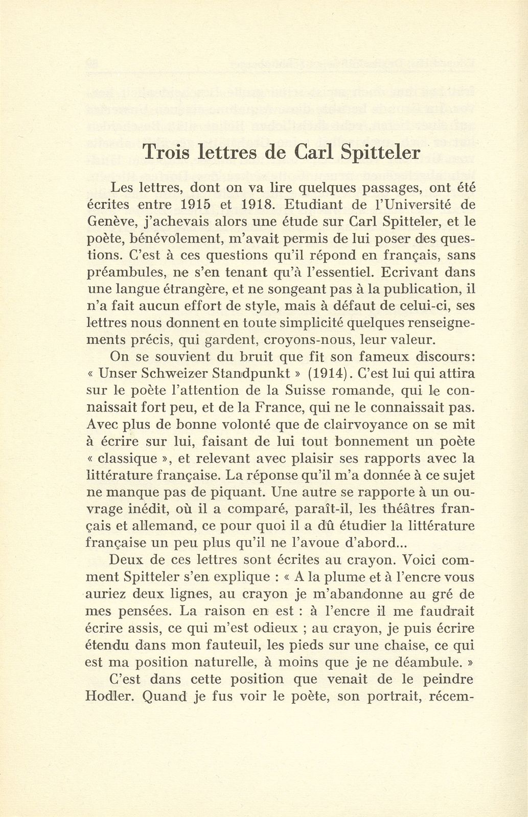 Trois lettres de Carl Spitteler – Seite 1