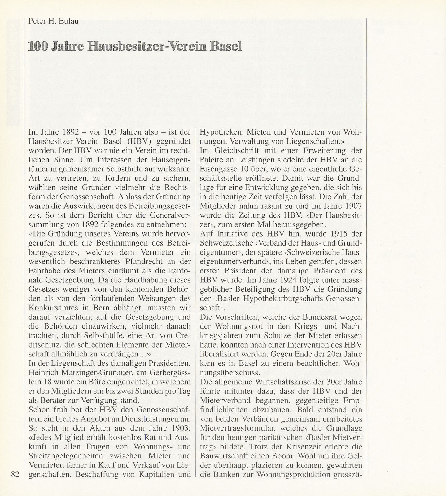 100 Jahre Hausbesitzer-Verein Basel – Seite 1