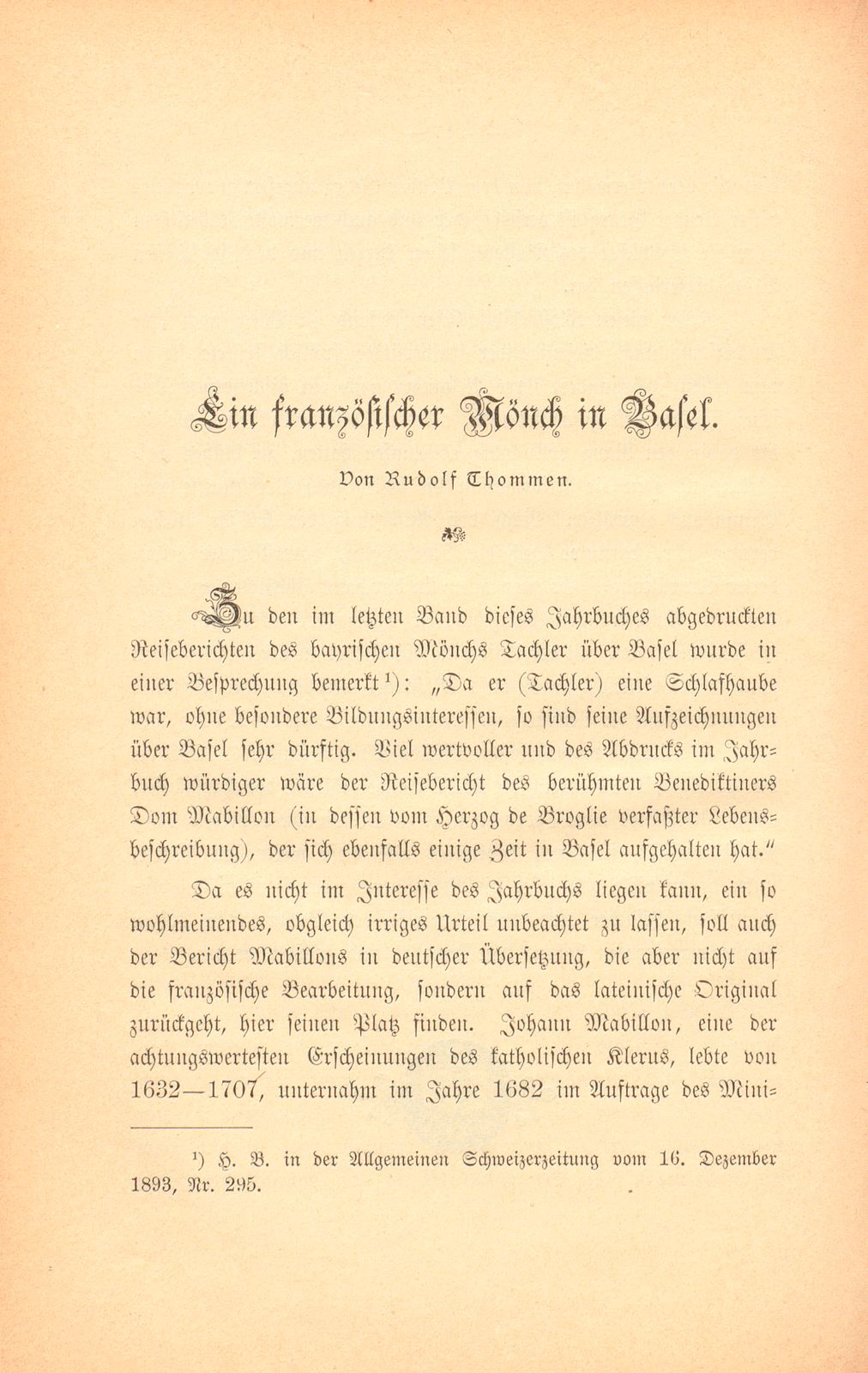 Ein französischer Mönch in Basel [Joh. Mabillon] – Seite 1