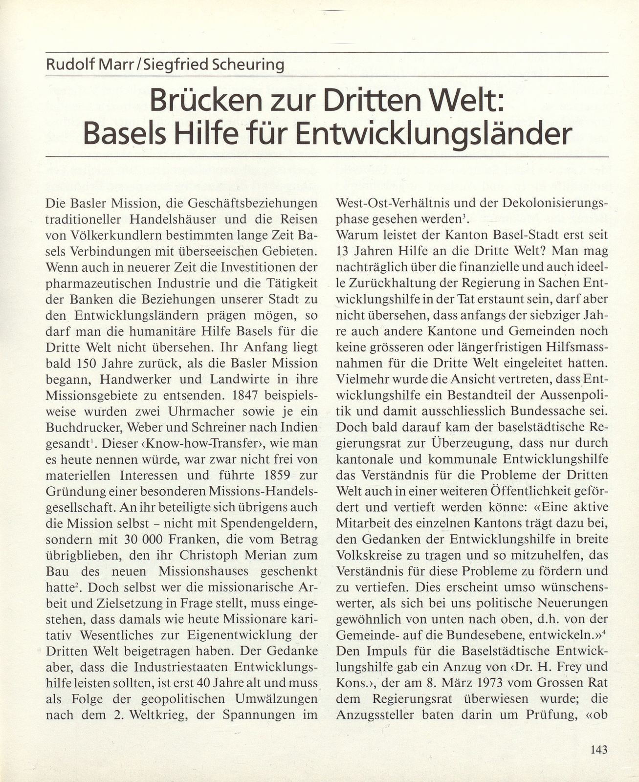 Brücken zur Dritten Welt: Basels Hilfe für Entwicklungsländer – Seite 1