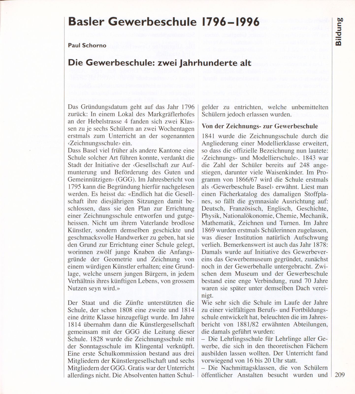 Basler Gewerbeschule 1796-1996 – Seite 1