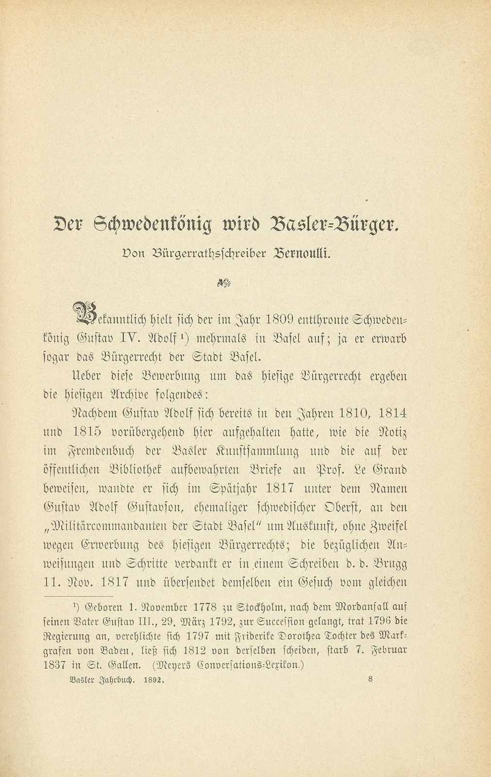 Der Schwedenkönig wird Basler-Bürger – Seite 1