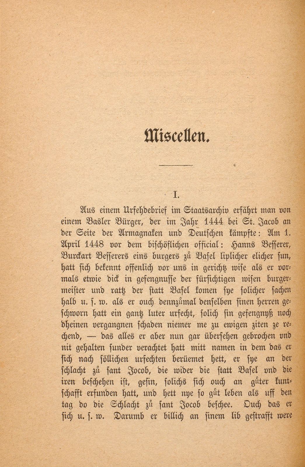 Miscellen: Eine Aussage über die Schlacht von St. Jakob – Seite 1